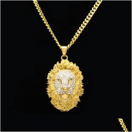 Pendant Necklaces Mens Iced Out Hip Hop Necklace Jewelry Fashion Gold Lion Head Drop Delivery Pendants Dhgarden Otkas