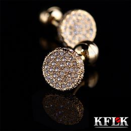 Cuff Links KFLK Jewelry shirt cufflinks mens Brand Light Yellow Gold Color Round Cuff link Button High Quality Luxury Wedding guests 230411