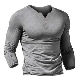 Men's T-Shirts Henley Shirt Men LongSleeve VNeck Button Placket Slim Solid Colour Lightweight Breathable Soft Casual Basic Oversize Homme Autumn 230412