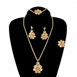 Necklace Earrings Set 4pcs/set Trendy Chain Dubai Gold-Plated Pendant Necklaces For Women Colorful Balls Flower Full Jewelry FHK16098