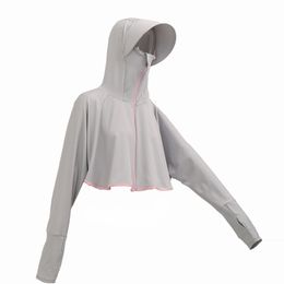 Women's Jackets Sunscreen Cropped Hoodie UV Protection Big Hat Thin Sun Protection Clothing Short Sweatshirt Cutting Top 230412