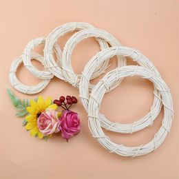 Decorative Flowers & Wreaths 10 15 20cm White Rattan Ring Artificial Garland Dried Flower Frame For Christmas Home Decor DIY Flora260F