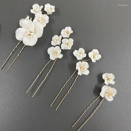 Hair Clips 4PCS White Plant Flower Pins Wedding Jewelry Accessories Bridal Women Tiara Head Decoration Ornament