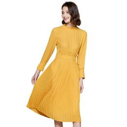 Casual Dresses women's quality fashion medium and long sleeve ear collar lemon yellow slim dress 230412