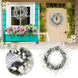 Decorative Flowers Pearl White Fuling Vine Berries Wreath Home Decor Door Front Garland Summer