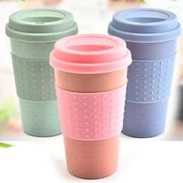 Mugs Eco-friendly Wheat Straw Mug With Silicone Lid Practical Coffee Travel Water Drink Drinking Personality