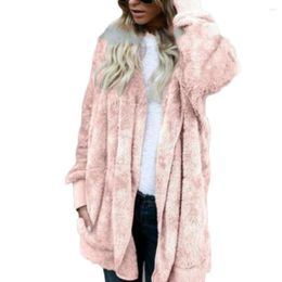 Women's Knits Winter Women Reversible Faux Fur Pocket Long Sleeve Hooded Midi Coat Cardigan Wholesale Drop Harajuku Style Chic