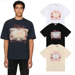 Men's T-shirts Flower Mirror Print 2023 Mens Designer t Shirts Rhude High Street Trendy Brand Graphic Tee Loose Tops Man Casual Streetwear Cotton T-shirt Oversized S-2xl