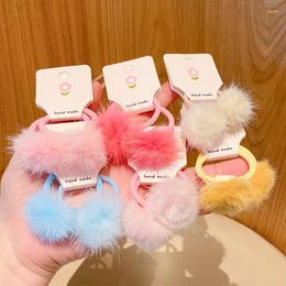 Hair Accessories 2PCS Autumn Plush Fury Solid Color Ball Small Elastic Band For Girl Kids Cute Simple Soft Warm Rubber Ties Fashion Headwear