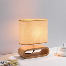 Desk Lamps Nordic Wooden Table Lamp Creative Modern Bedroom Bedside LED Light Living Room Hotel Japanese Study Table Lamp Linen Lampshade P230412