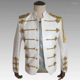Men's Suits Court Style Male Golden Floral Single Breasted Slim Fit Wedding Men's White Sequins Performance Costumes Man Casual Blazer