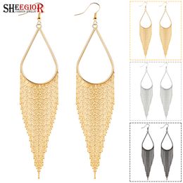 Stud Boho Dangle Long Tassels Earrings for Women Accessories Golden Black Silver Colour Big Water Drop Earring Earings Fashion Jewellery 230412