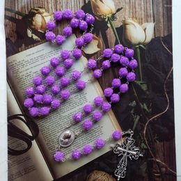 Pendant Necklaces Diyalo Purple Rose Beads Chain Prayer Hands Medal Resurrection Cross Rosary Necklace Chaplet Baptism Sacrament Jewelry