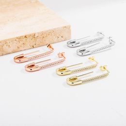 Hoop Earrings Hip Hop Bling Pin With Gold/Silver Colour Micro Pave Stone Gift For Women