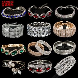 Charm Bracelets AINAMEISI Fashion Women Crystal Wedding Bangles Full Shiny Bride Love Link Chain Bracelet Jewelry 230411