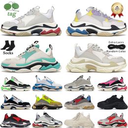 Designer Classic Triple S Black Casual Shoes Grey All White Black multi Cream dark green Pink Orange Grey Red Blue Mens Womens Paris 17w Platform