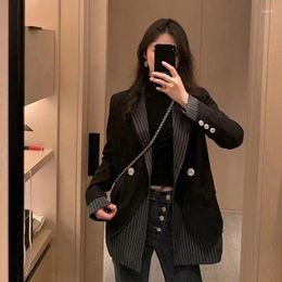 Women's Suits Patchwork Blazer Striped Suit Jacket Office Women Korean Fashion Slim Fit Double-breasted Buttons Female Casual Coat
