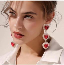 Dangle Earrings Arrival Red Rhinestone Hearts Pendant For Women Jewellery Fashion Show Accessory