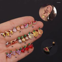 Stud Earrings Fashion Fruit Female Cute Inlaid Zircon Stainless Steel Threaded All-match