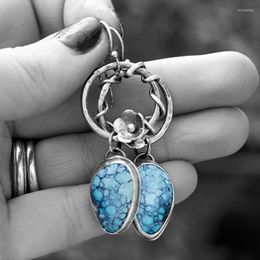 Dangle Earrings 2023 Vintage Geometric Turquoise Flower Pendant Statement Wedding Jewellery Accessories Girl Gift Bohemian Women