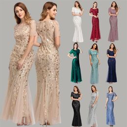 Plus Size Evening Dresses Mermaid O Neck Short Sleeve Lace Appliques Tulle Long Party Gown Robe Soiree Sexy Formal Dress vestido T263k