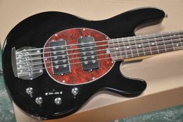 Ship Fast Music Man 5 Strings Ernie Ball Black Electric Bass Guitar Red Pearl Pickguard 9V Battery Box Active Wires Rosewood Fingerboard