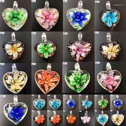 Pendant Necklaces Beautiful Jewelry 31x38mm Lampwork Glass Flower Women Men Bead WB677B