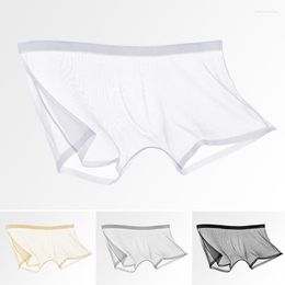 Underpants Fully Transparent Men'S Boxers Bulge Ice Silk See Through Underpant Sexy Men Perspective Mesh Underwear Pantie Lingerie