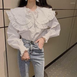 Women's Blouses Vintage Clothes Button Up White Shirt Women Ruffle Top Blouse Long Sleeve Oversize Loose Casual Autumn