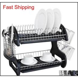 Dish Racks Large Capacity 2 Tier Dish Drainer Upgraded Drying Rack Kitchen Storage Stainless Steel Spoons Colle qylhSA packing2010203P