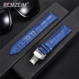 Watch Bands REMZEIM Watch Accessories Watch Strap 18mm 20mm 22mm 24mm Cow Leather Watch Band Blue Green Red Brown Black Watchband 230411