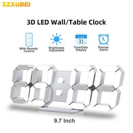 Wall Clocks SZXUBEI 3D LED Digital Alarm Snooze Table With Romote Control TimeDateTemperature Nightlight Bedroom 230412