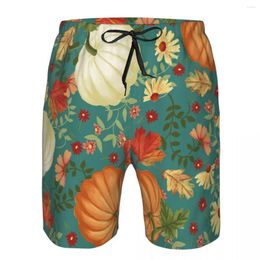 Men's Shorts Beach Swimsuit Quick-drying Swimwear Autumn Pumpkins With Teal Men Breathable Sexy Male