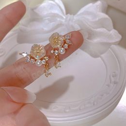 Fashion Trend 925 Silver Needle Elegant Zircon Pearl Flower Stud Earrings Women's Jewellery Party Gift