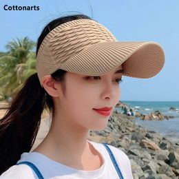 Visors Solid Colour Cotton Empty Top Hat Outdoor Sports Cycling Visors Hats Breathable Hole Sun Hat Elastic Adjustable Baseball Caps 230412