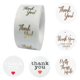 500Pcs roll Clear Gold Foil Thank You Labels Stickers For Wedding Pretty Gift Card Small Business Envelope Sealing Label Sticker W292D