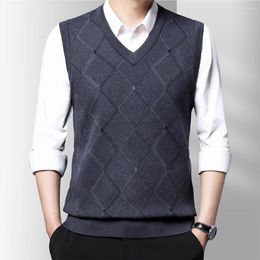 Men's Vests Casual Sweater Vest Knitted Tank Top Sleeveless Pullover Thicken V Neck Wool Blend Fabric Khaki