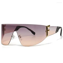 Sunglasses Gradient Rimless Women 2023 Designer One Piece Sun Glasses For Female Sexy Ladies Big Frame Sunglass