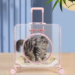 Cat Carriers Extra Large Luxury Square Pet Carrier Bag Travel Trolley Transparent Dog Universal Wheel Case