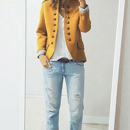 Women s Suits Blazers 2023 Women Jackets Blazer Long Sleeve Row Buckle Yellow Slim Small Femme Style Loose Coat Red Pattern Mujer 230411