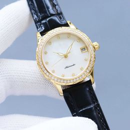Female Designer Casual Fashion Watch Selection Calfskin Strap High-end Pearl Shell Face Dial Sapphire Glass Mirror 33mm Women's Watch