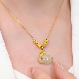 Pendant Necklaces Gold Color Fairy Moon Transfer Beads Necklace Chinese Style Imitation Jade For Women Girls Jewelry Gift
