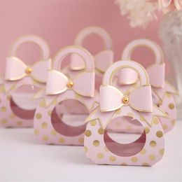 Gift Wrap 24pcs Wedding Favors Boxes Clear Window Candy Packaging Box Kraft Paper With Handle Chocolate Decor262N