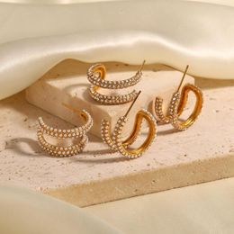 Hoop Earrings DEAR-LIFE French Titanium Steel Women's Fashion Versatile Earring Buckle U-shaped Pearl Inlay Light Luxury