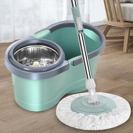 Mops Automatic rotating mop no hands household wooden floor cleaning ultrafine Fibre mat floor mop with bucket magic mop 230412