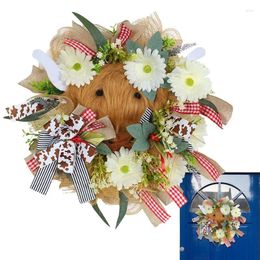 Decorative Flowers Cow Front Door Wreath Spring Wreaths With Bows Farmhouse Porch Decor For All Seasons Outdoor