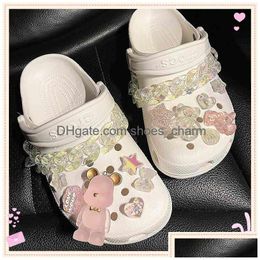 Shoe Parts Accessories Es Charms Designer Diy Chain And Pink Bear Heartshaped Star Shoes Decaration For Croc Jibz Clogs Kids Women Dhscz
