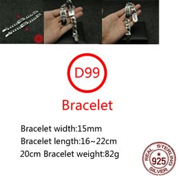 D99 S925 Sterling Silver Bracelet Fashion Letter Personalised Vintage Smooth Sword Cross Flower Boat Anchor Punk Hip Hop Style Lover Gift