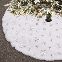 Christmas Decorations 50/78/90/120/150cm Plush Tree Skirt White Faux Fur Xmas Trees Sequin Carpet Mat Small Skirts Home Party
