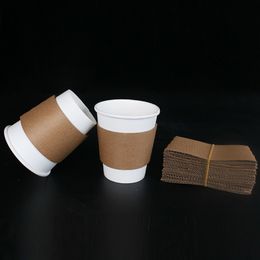 500PCS Coffee Cup Sleeves White Brown Disposable Cup Holders Kraft Corrugated Paper Tea Cup Sleeves Anti Scalding Customized